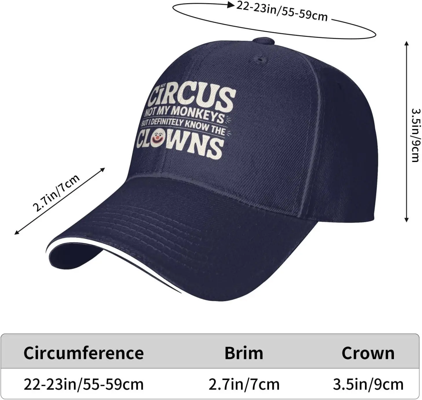 Not-My-Circus-Not-My-Monkeys-Clown-Quote-Baseball-Cap-Polyester-Casual-Adult-Adjustable-Headwear