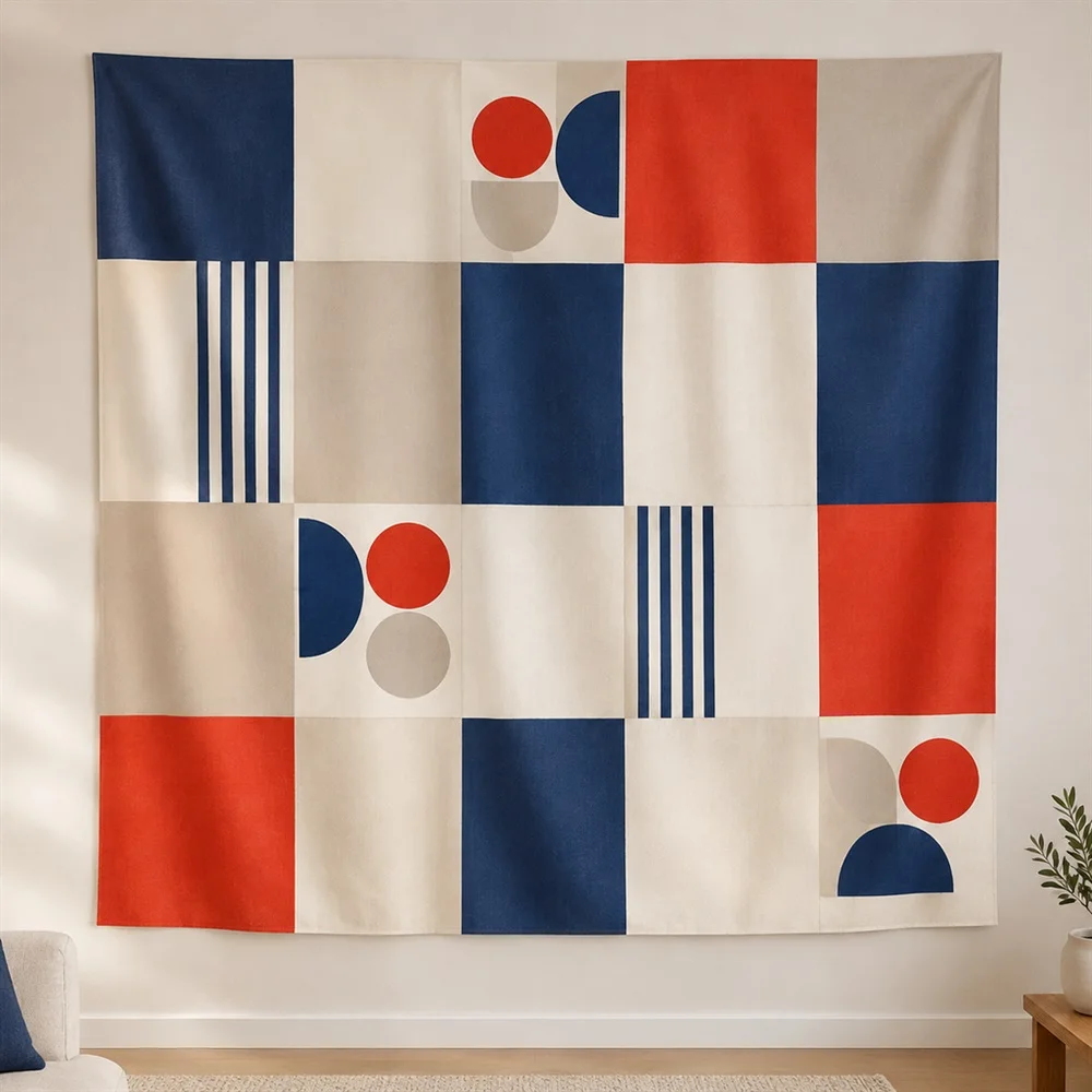 VIKAMA Grid Color Blocks Clustered Groups Tapestry Wall Hanging, Modern Wall Decor Tapestries for Living Room Bedroom Kids Room