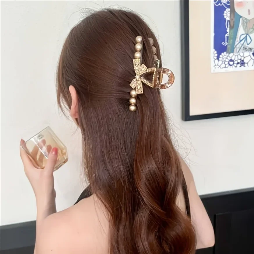 Garras de cabelo pretas pérola vintage para mulheres meninas temperamento ornamento de cabelo simples grampos de cabelo moda acessórios para o cabelo presente