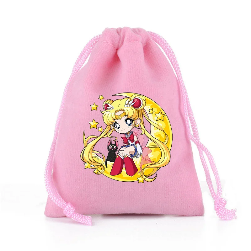 Sailor Moon Drawstring Bag Pink Gift Bags New Cartoon Printed Storage Pouch Party Favors Bundle Pocket Travel Makeup Organizer