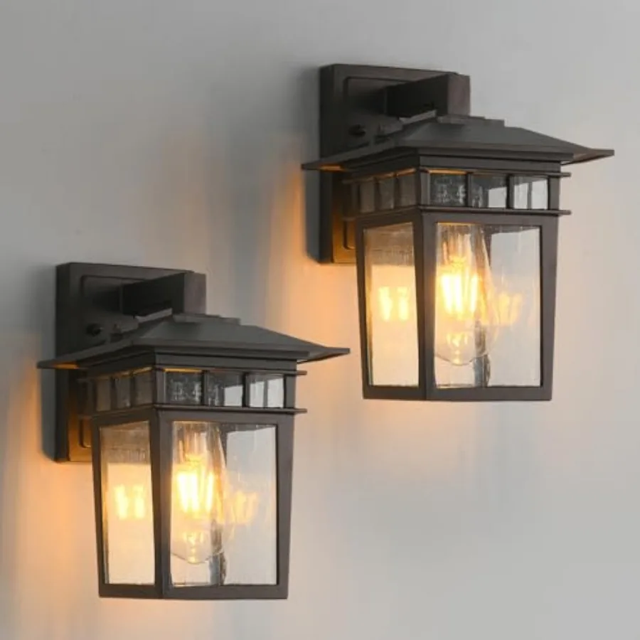 Outdoor Lightg Fixtures Wall Mount, Exterior Wall Sconces Set of Two, Outdoor Porch Lights with Seeded Glass for Garage Front D