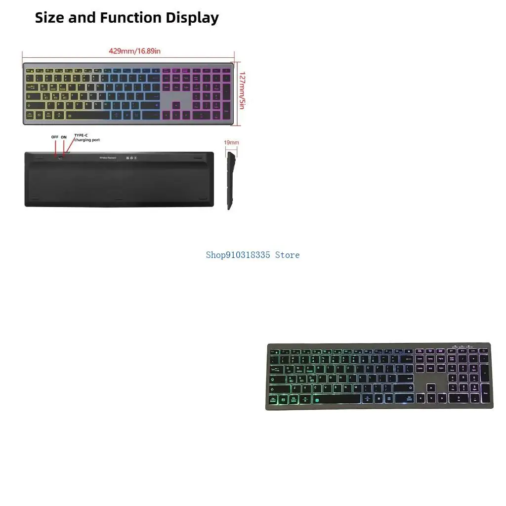  Rechargeable Bluetooth-compatible Keyboard 110Key Wide Compatibility Support 7 Color Backlit Quiet Typing