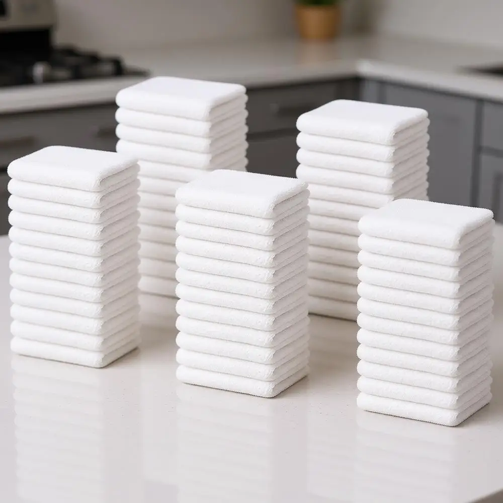 

Premium White Cotton Cleaning Rags 14x17 Inches, Pack of 60, Highly Absorbent, Quick Drying, Multipurpose Towels for Restaurants