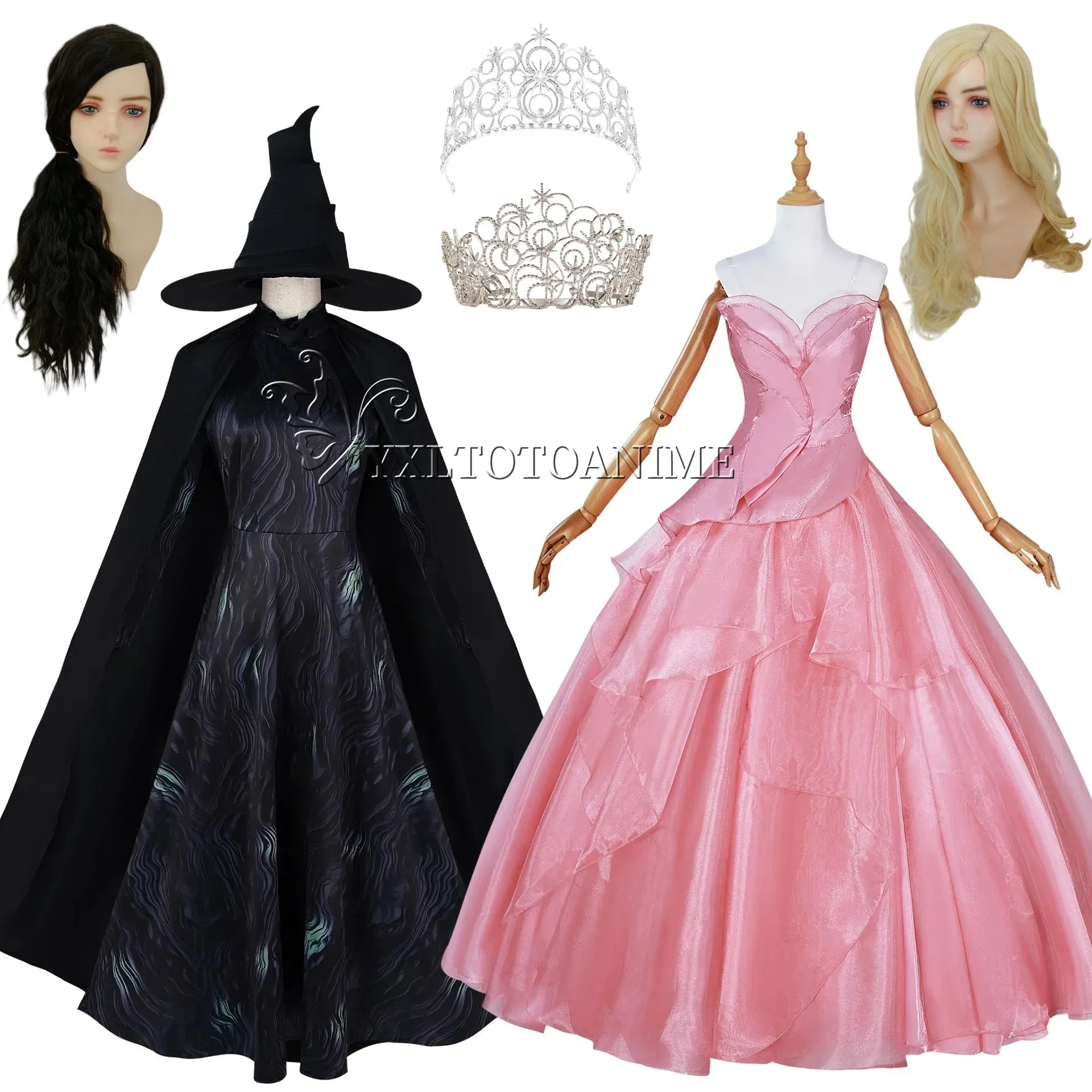 Wicked Glinda Elphaba Cosplay Costume Glinda Pink Princess Dress Witch Costume For Woman Girl Party Cosplay Full Set