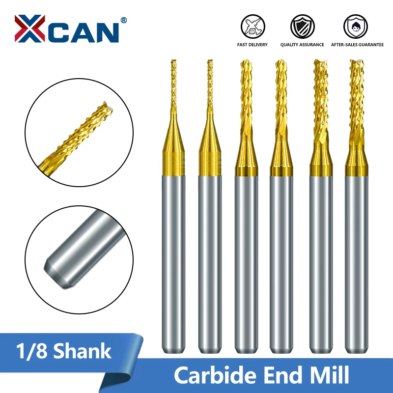 XCAN PCB Milling Cutter 1/8 Shank Carbide End Mill CNC Machining Router Bit for Woodworking Corn Mill