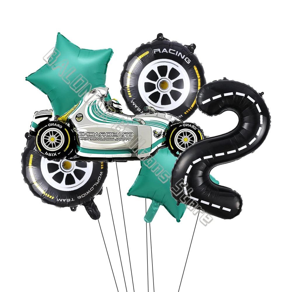 5/9pcs Race Car Theme Balloon Set With 30inch Number Balloon Wheel Checkered Foil Globos Kids Boys Birthday Party Decor Supplies