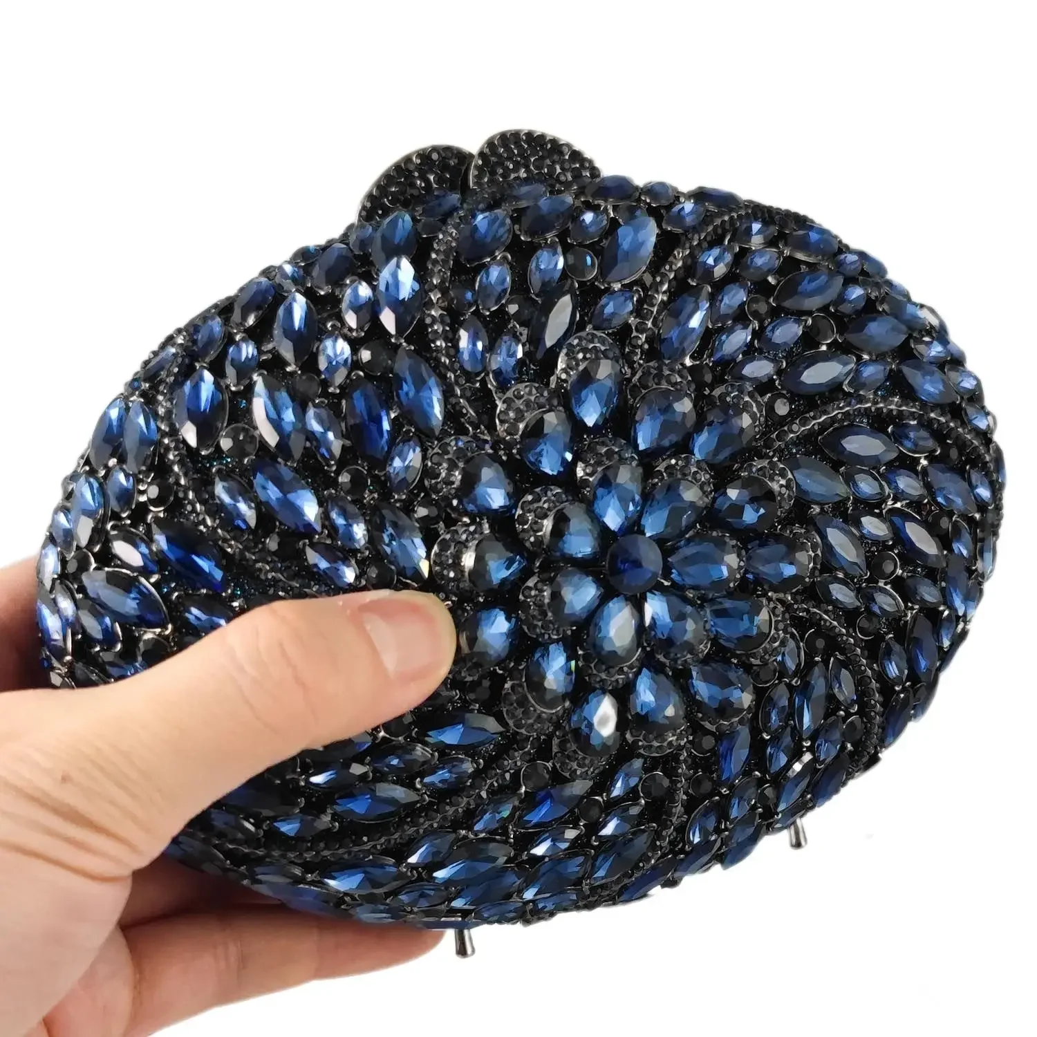Boutique De FGG (in stock) Women's Fashion Evening Handbags Navy Crystal Clutch Bags Bridal Wedding Prom Rhinestone Purses Bag