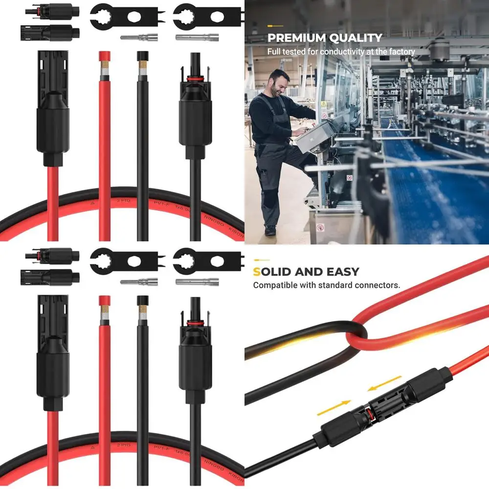 40ft 8AWG Extension Cable with Female and Male Connectors, Plus Control Panel Adapter Kit Tools (Red & Black)