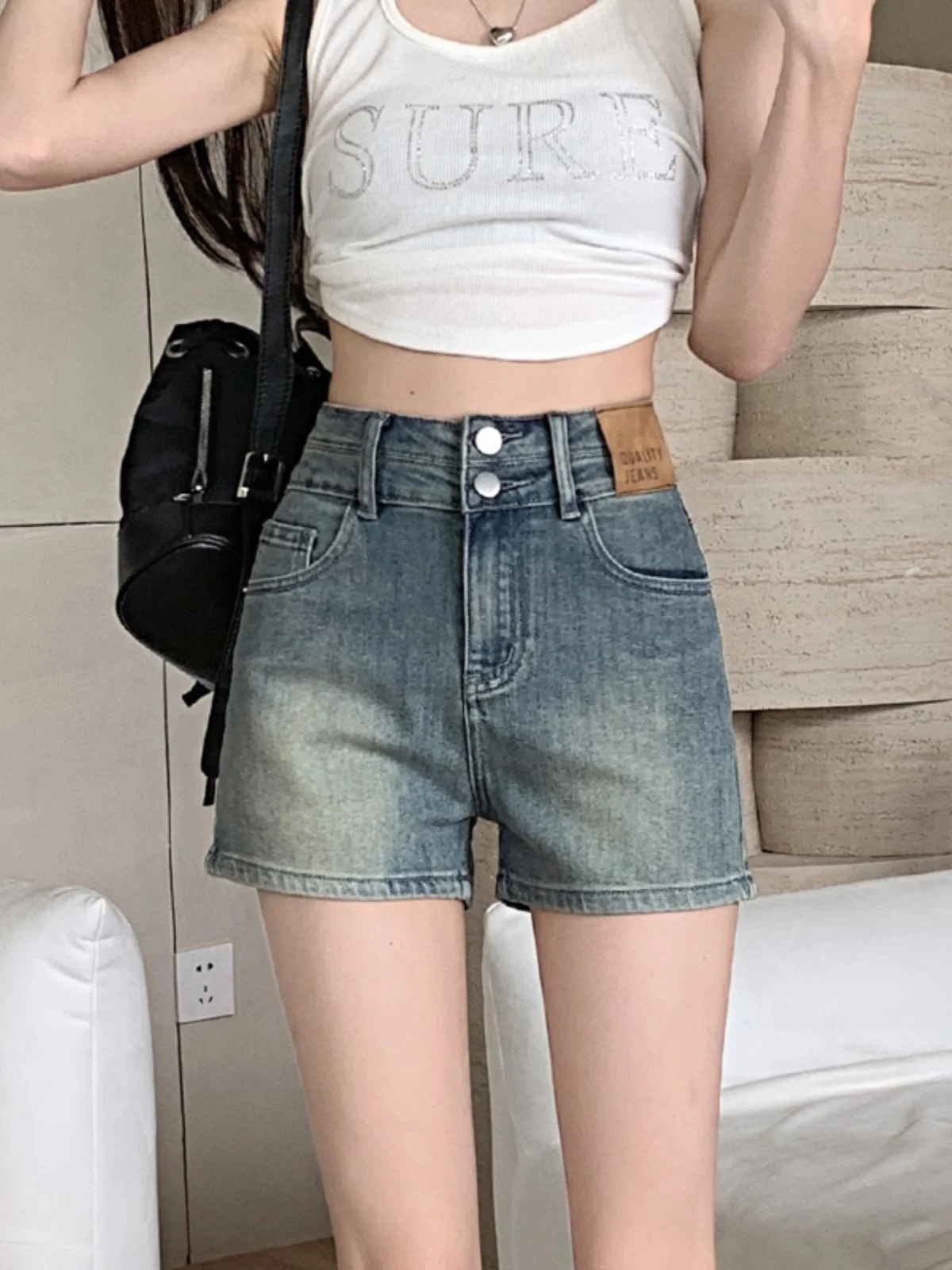 

Женские джинсовые шорты с высокой талией, летние, новые, эластичные, для полных девушек, больших размеров, облегающие, А-силуэт, из хлопка и полиэстера