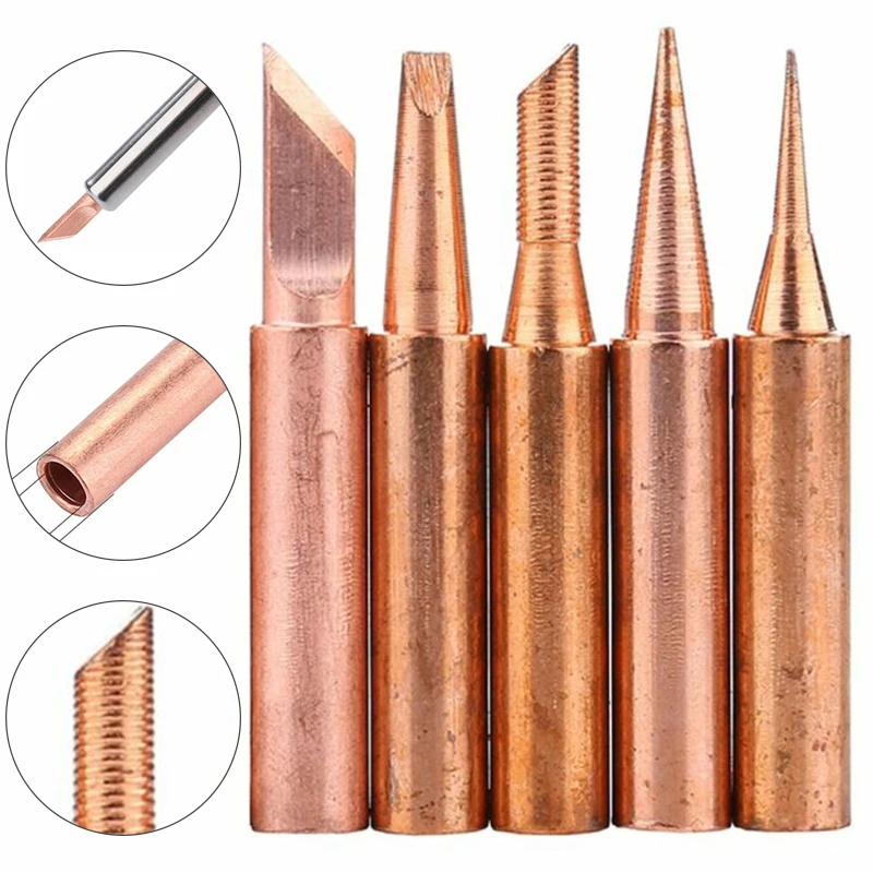 5 Pcs/Lot Set 900M-T Copper Soldering Tip Lead-free Solder Iron Welding Tips For Rework Soldering Station Tool Kits