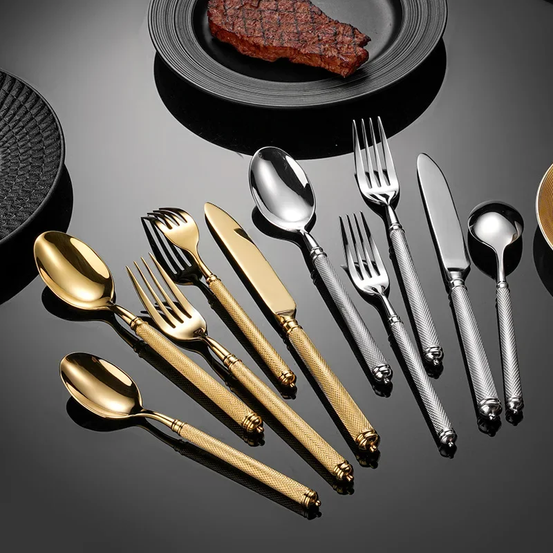 5pcs Gold Plated Luxury Silverware Flatware Dishwasher Safe 18/10 Stainless Steel Knife Fork Spoon Cutlery Set For Home Wedding