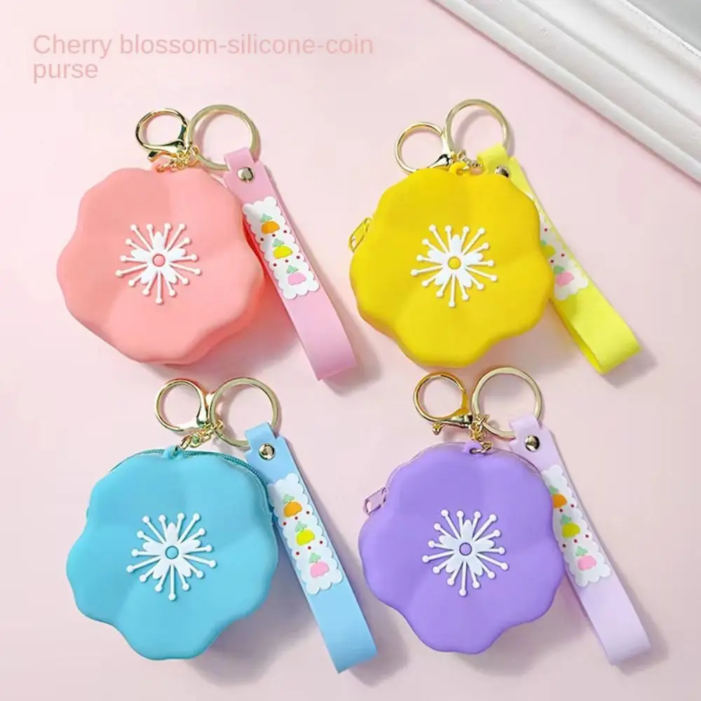 Silicone Coin Purse Cute Flower Cable Storage Bag Keyring Bags Headphone Bag Cherry Blossoms Key Holder Bags Girl