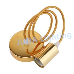 Gold ceiling light ceiling rose canopy with braided wire twist cable cord set E27 socket plastic lamp holder for led chandeliers