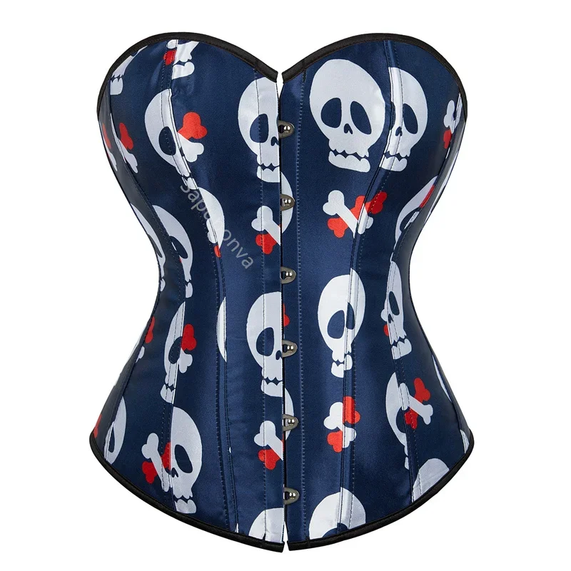 

Сексуальный женский атласный корсет с принтом тыквы и черепа, корсеты с завышенной талией, готическое нижнее белье, корсет больших размеров, Korsett