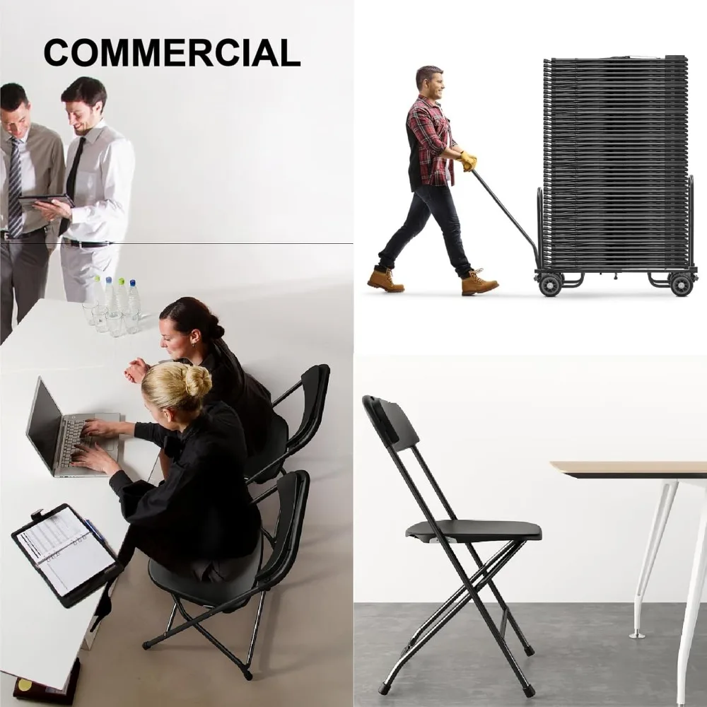 كراسي بلاستيكية قابلة للطي قابلة للتكديس، 14 عبوة، درجة تجارية، مقاعد بإطار فولاذي للاستخدام في المكتب والحفلات