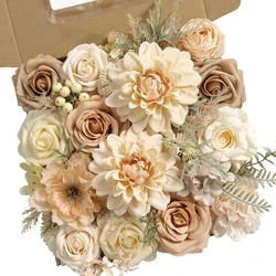 Champagne Rose Artificial Flower Combination Box, Bridal Bouquet, Outdoor/Indoor DIY Decorations, Festival Decorative Flowers