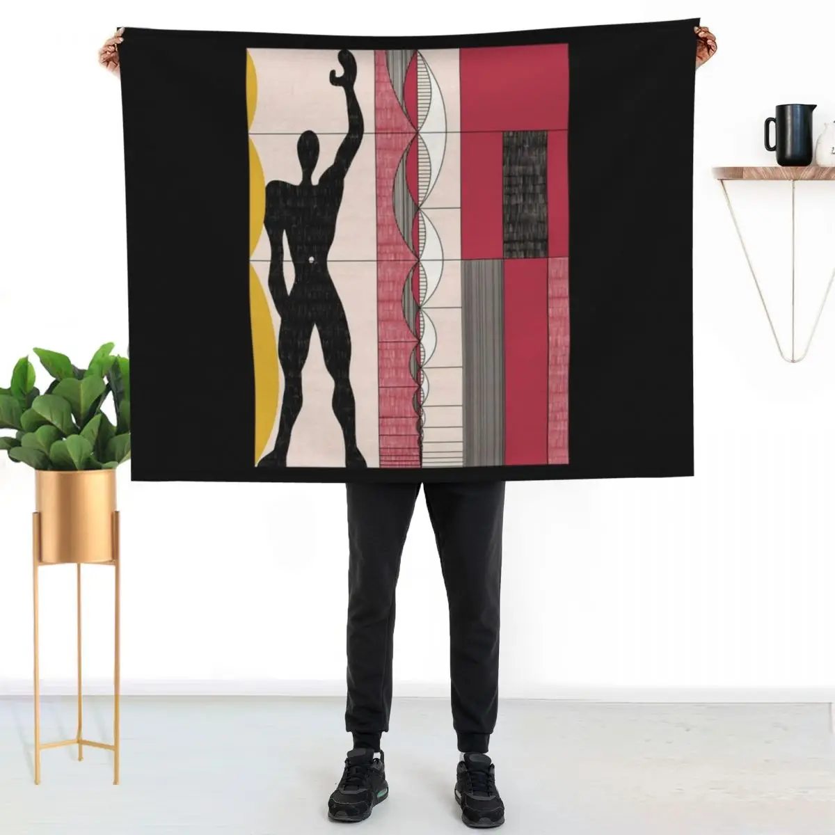 Le Corbusier architecture illustration minimalist colored pencil Modulor \t Throw Blanket