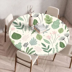 Tovaglia rotonda con pianta verde Tovaglie elastiche con foglie di palma, copertura per tavolo rotonda riutilizzabile impermeabile per cucina