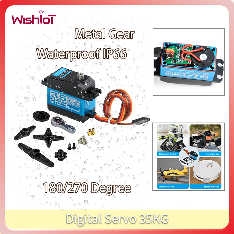 

Digital Servo Coreless Motor 180/270 Degree High Torque Metal Gear Waterproof IP66 with 25T Servo Arm for RC DIY Car Robot Toys
