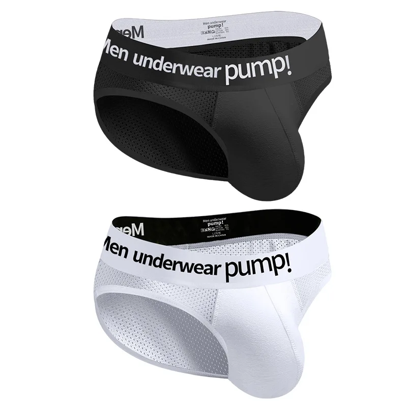 Pantalones triangulares clásicos de malla blanca y negra para hombre, ropa interior deportiva cómoda de tiro bajo para Fitness