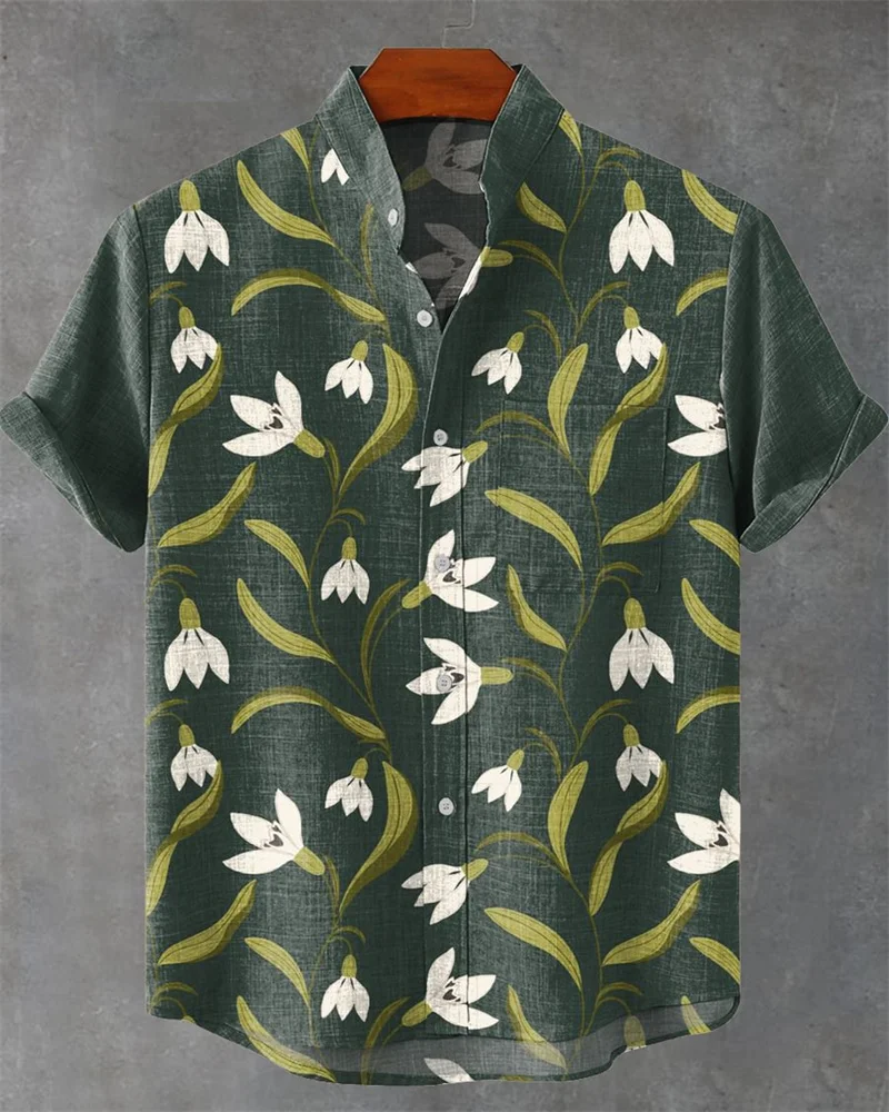 

New Men's Short Sleeve Shirt Octopus Printed Linen Summer Shirt Hawaiian Short Sleeve Shirt Single Row Zipper Fashion