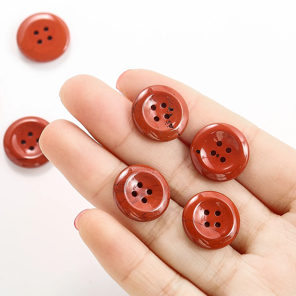 2PC Natural Red Jasper Quartz Round 4-holes Button Beads for Jewelry Making Clothes DIY Sewing Supplies Scrapbooking Accessories