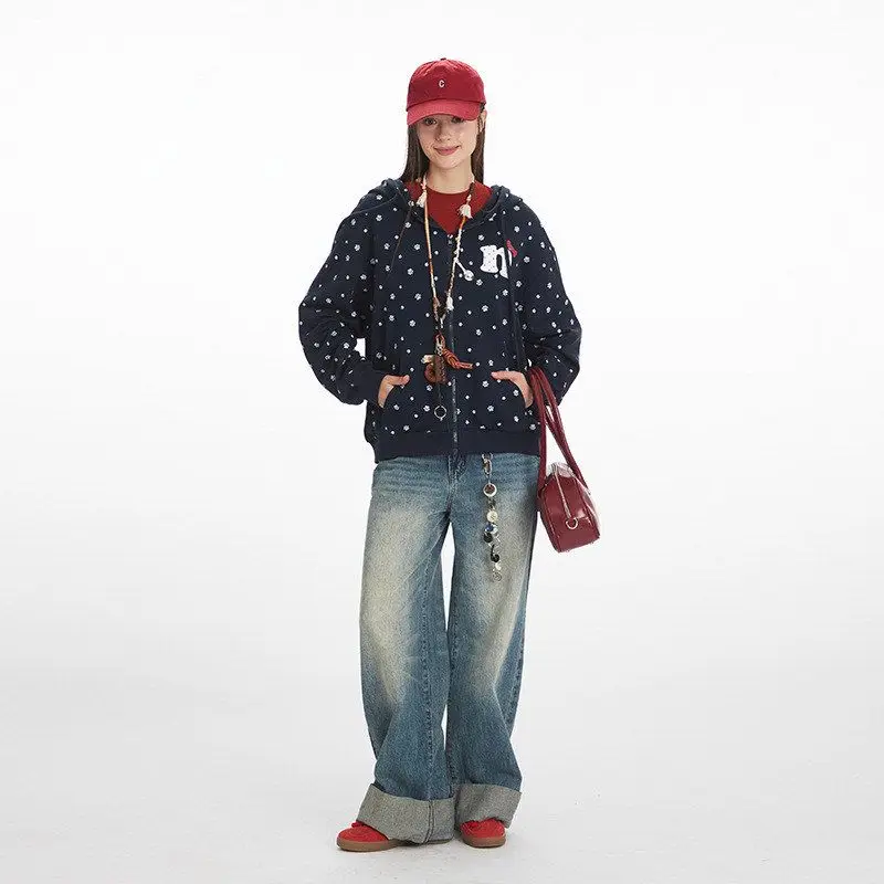 HeyHenry Women's ort Printed Monster Patterned Jaet Casual Hoodie Sle Polyester Blend Long Sve Zipper Closure Cardigan