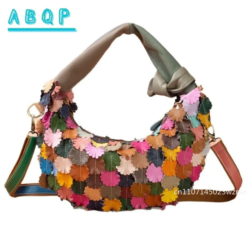 

ABQP New Women's Shoulder Bag Personality Splicing Flower Women's Handbag High Quality Fashion Crescent Bag Luxury Brand