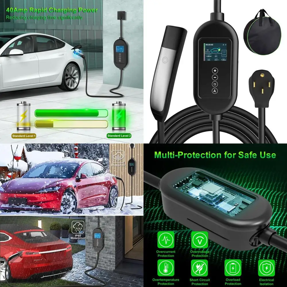 

Портативное зарядное устройство для электромобилей 40 А, уровень 2, вилка NEMA 14-50, 240 В, удлинитель 25 футов, совместимые модели Tesla 3/Y/S/X