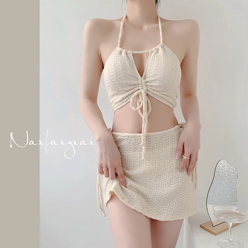 2026 Cross-Border Hot-Selling Women's Bikini Three-Piece Set | Elegant Sheer Tie Side Skirted Split Swimsuit for Beach & Spa