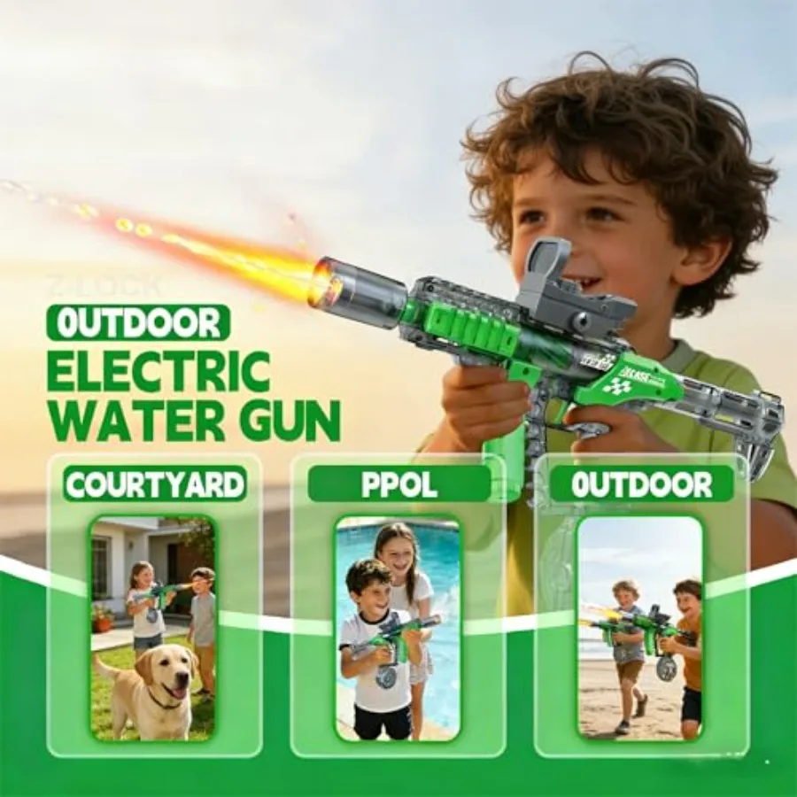 Outdoor water toy for pool, beach, party; ABS plastic, blue/red; 32ft range, sound LED flashing, automatic squirt