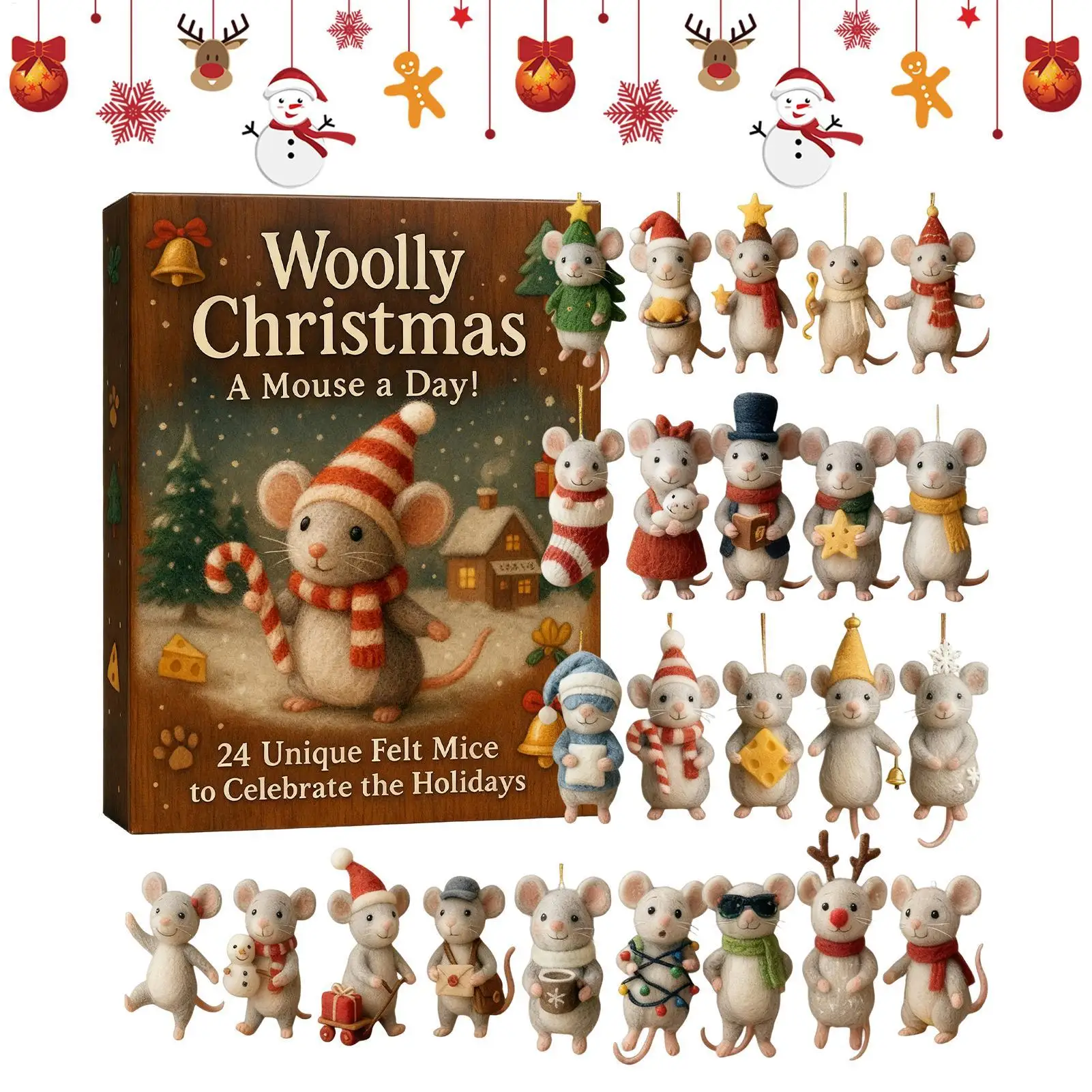 عيد الميلاد الفئران تقويم القدوم زخرفة الاكريليك 24 يوما العد التنازلي ديكور الشتاء عطلة المعلقات المعلقة لفروع شجرة #1