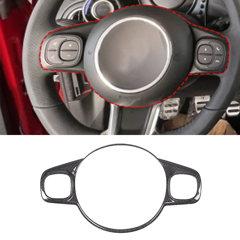 

For Fiat 595 2022 Real Carbon Fiber Car Steering Wheel Button Decorative Frame Sticker Car Interior Accessories