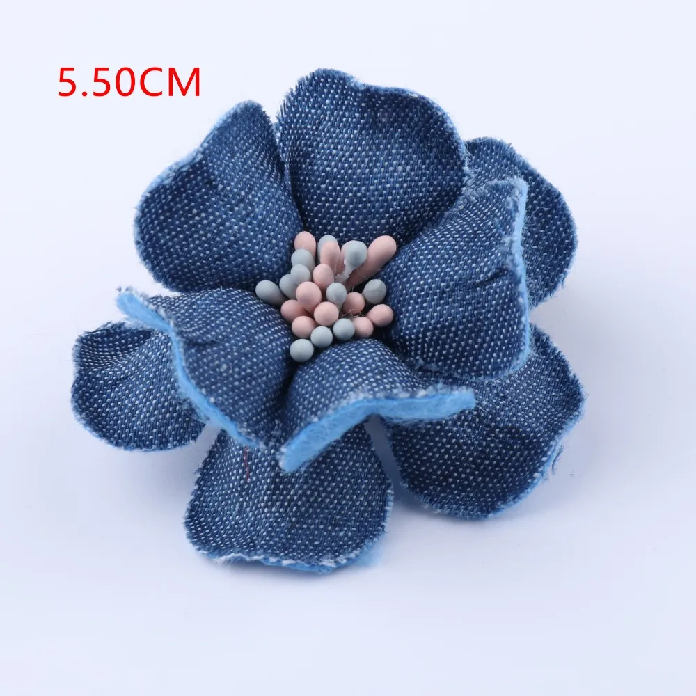 Denim Tecido Artificial Flores, DIY Scrapbooking, Flower Headwear, Roupas Roupas, Moda