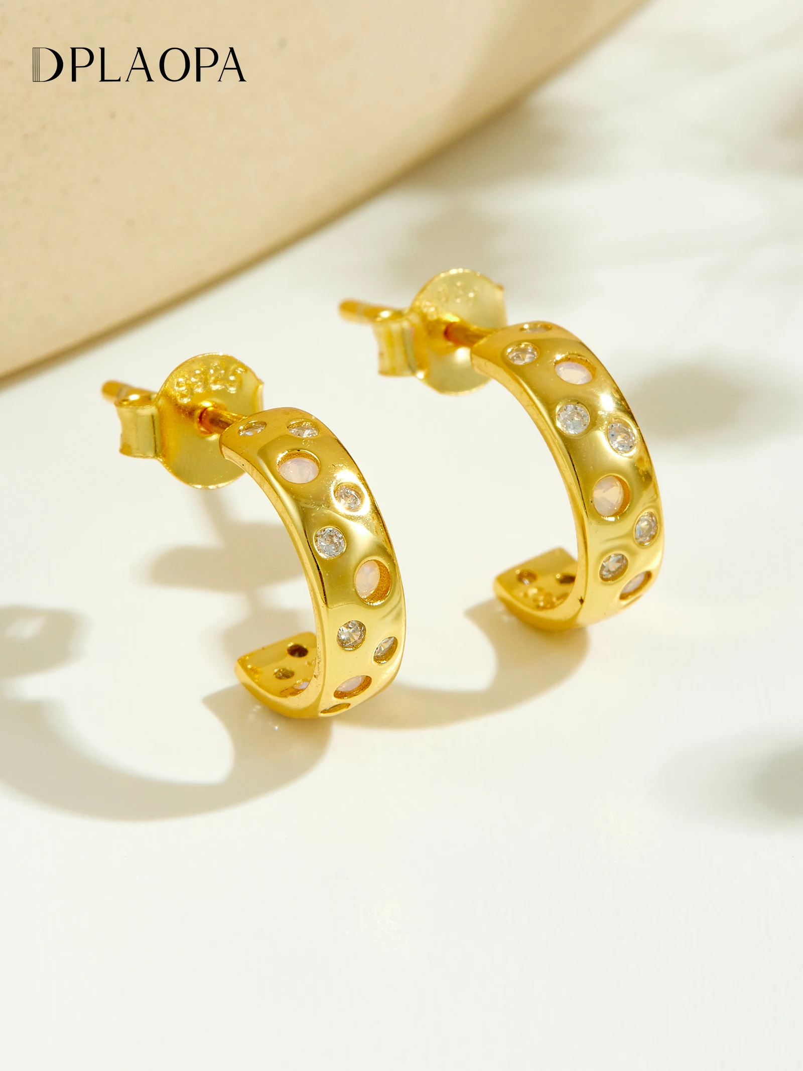 

DPLAOPA Женские серьги-кольца из стерлингового серебра 925 пробы с лунным камнем и цирконием, изящные, роскошные, модные, ювелирные украшения, подарок