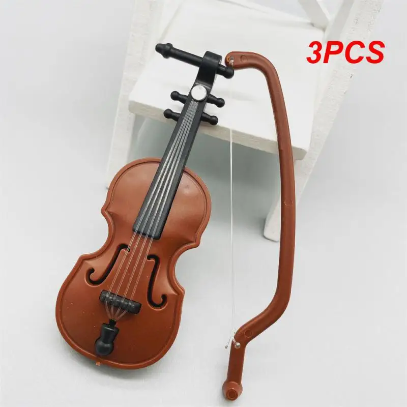 3PCS Mini Wooden Musical Instrument Decorative Home Simulation Violin Ornaments Small Violin Decorations Statue Decoration Brown