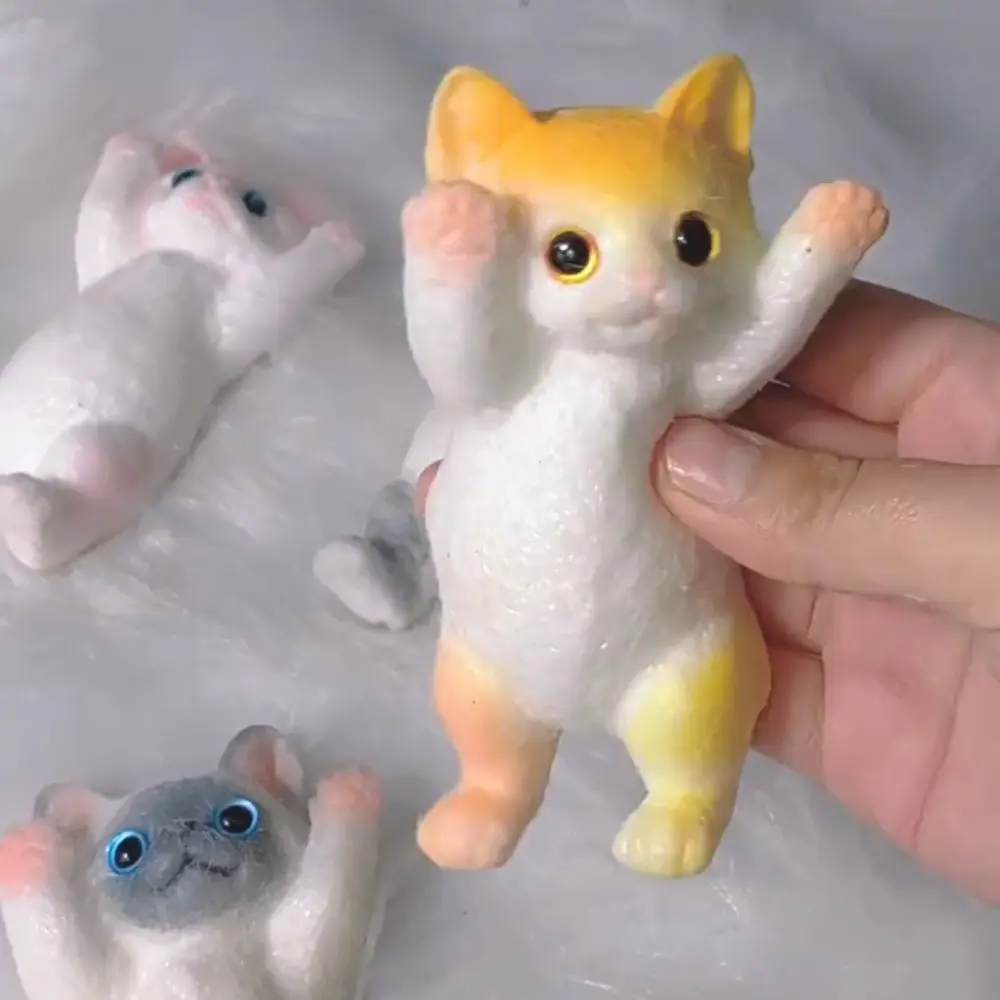 Funny Slow Rebound Cat Doll Squeeze Toy Animal Colorful Simulation Cat Squeeze Toys Soft Mini Cat Fidget Toy Mini Ornaments
