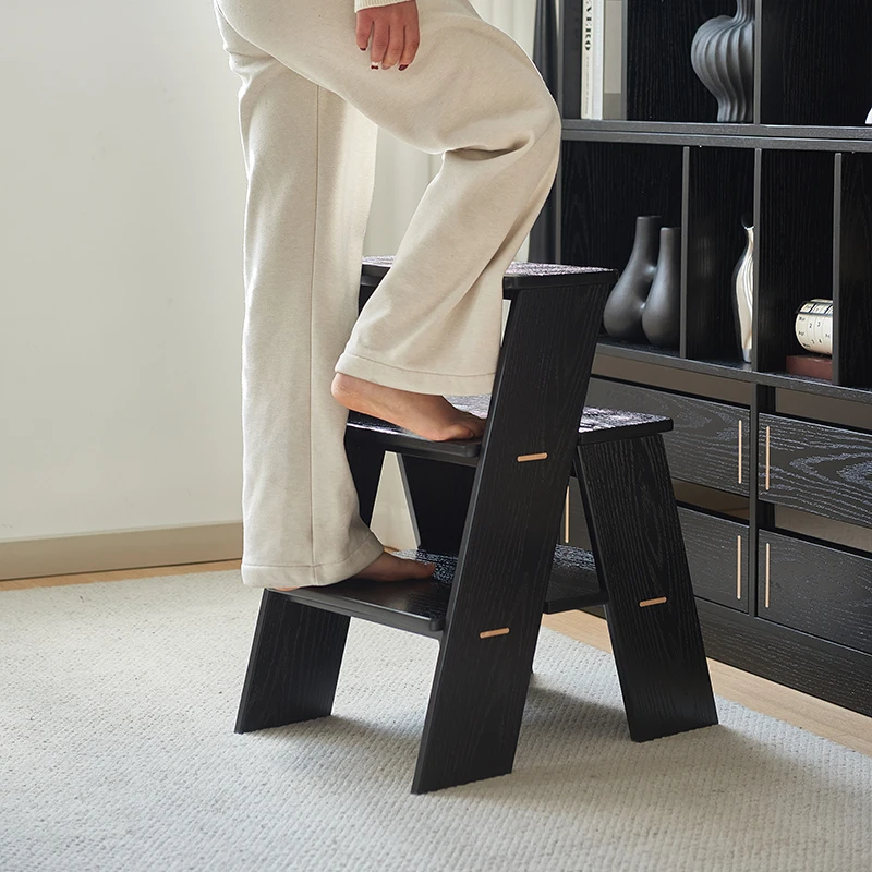 Nordic solid wood ladder stool household sofa edge multi-functional double-layer shelf door shoe changing stool creative small b