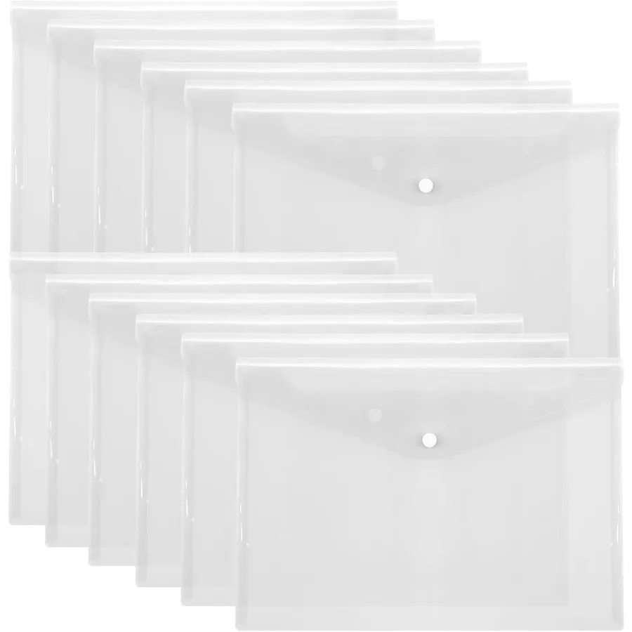 

File Folde12 Packs Plastic Envelopes Clear A5 Letter Size Waterproof Poly Envelopes Folde with Sp Closure for Office School Sup