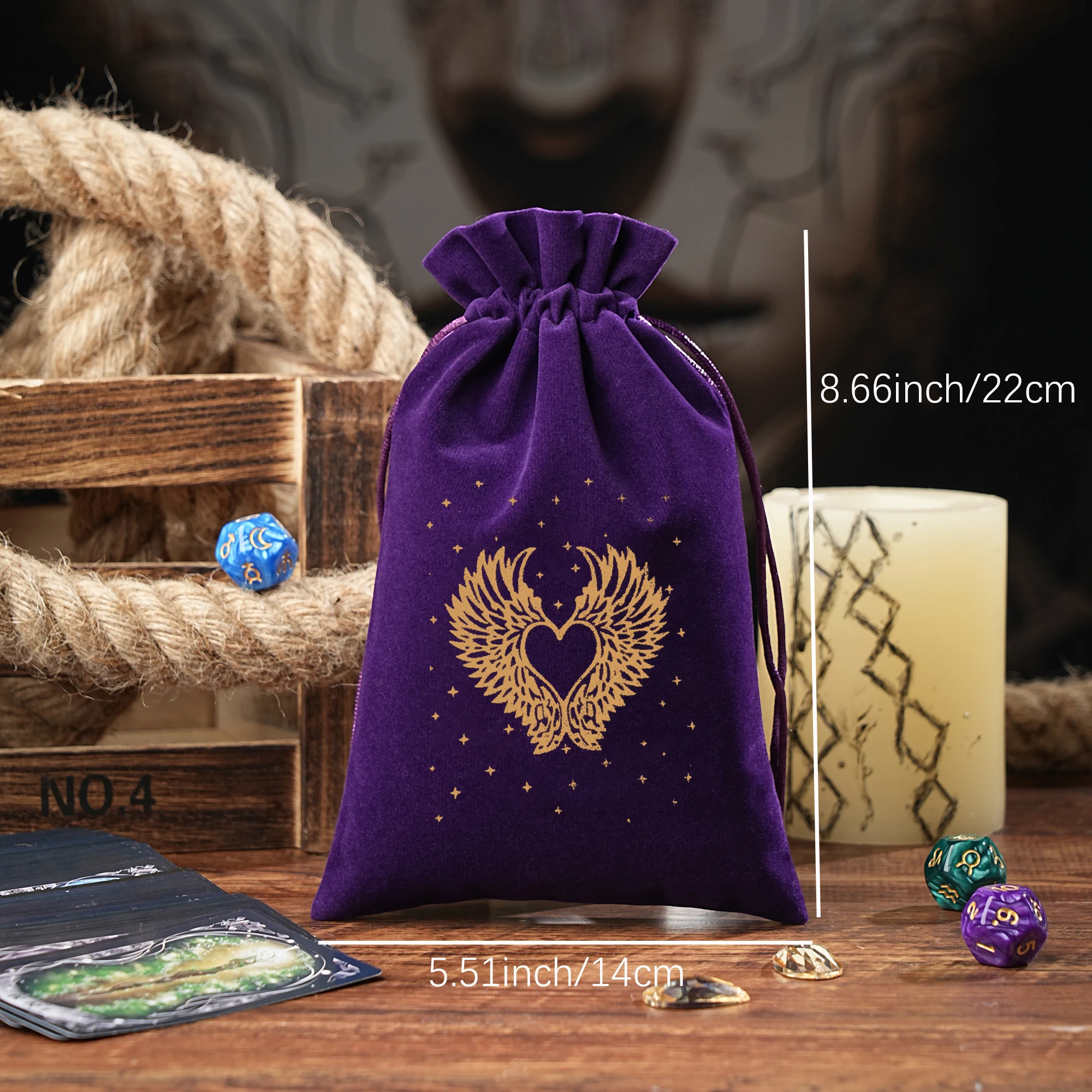1szt 14x22cm Większa torba na kości tarota Aksamitna torba na runy tarota na kartę sportową Tarot Oracle Wróżenie Worek do przechowywania Hurtownia — zdjęcie 6