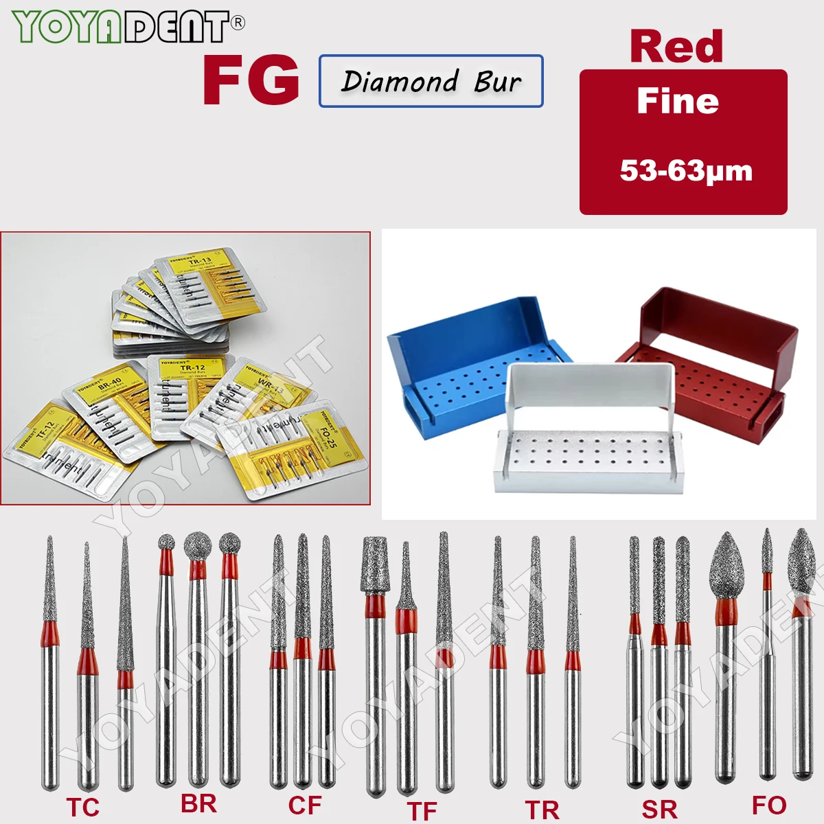 Fine Dental Diamond Burs Dental Lab Polishing Tools TR/TC/TF/FO/BR/SR/Type 1.6mm For High Speed Turbines10pcs/Pack