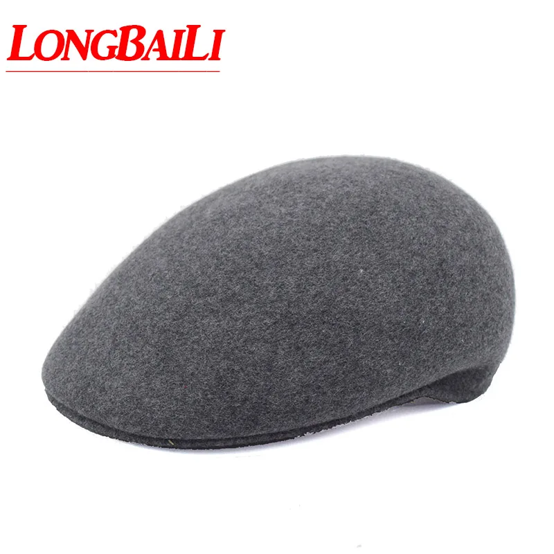 Winter Solid Color Wool Felt Visor Hats For Men Satin Lining Berets Caps Free Shipping PWFR047