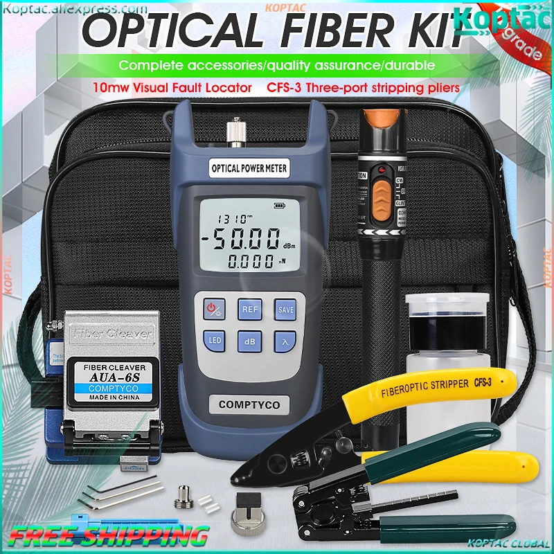 

COMPTYCO 19pc/set FTTH Cold Connection Tool Kit -50 ~+26dBm AUA-6S Fiber Cleaver Optical Power Meter 10MW Visual Fault Locator