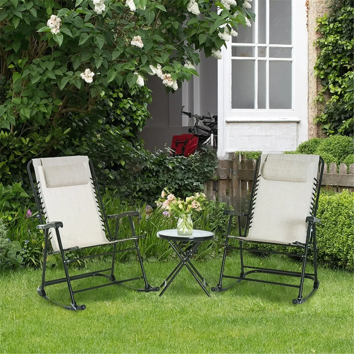 

powder-coated steel frames Garden chair / Rocking Chair,Coffee Table,PORTABLE CAMPING TABLE, with pin locks,FOR EASY STORAGE