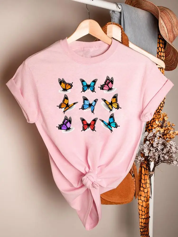 

Butterfly Cartoon Sweet 90s Printed Short Sleeve Clothing Casual Tee Women Summer T Fashion Female Clothes Graphic T-shirts