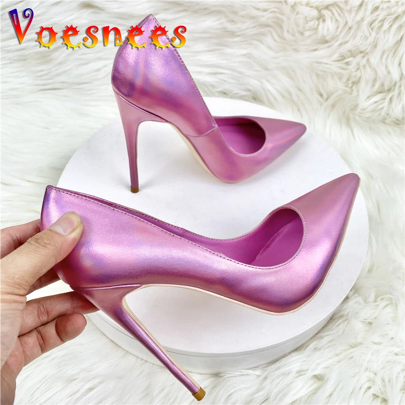 

Shallow Mouth Princess Pumps Plus Size Illusory Pink High Heels 12CM Sexy Party Dress Shoes Women Fashion Pointed Toe Stilettos