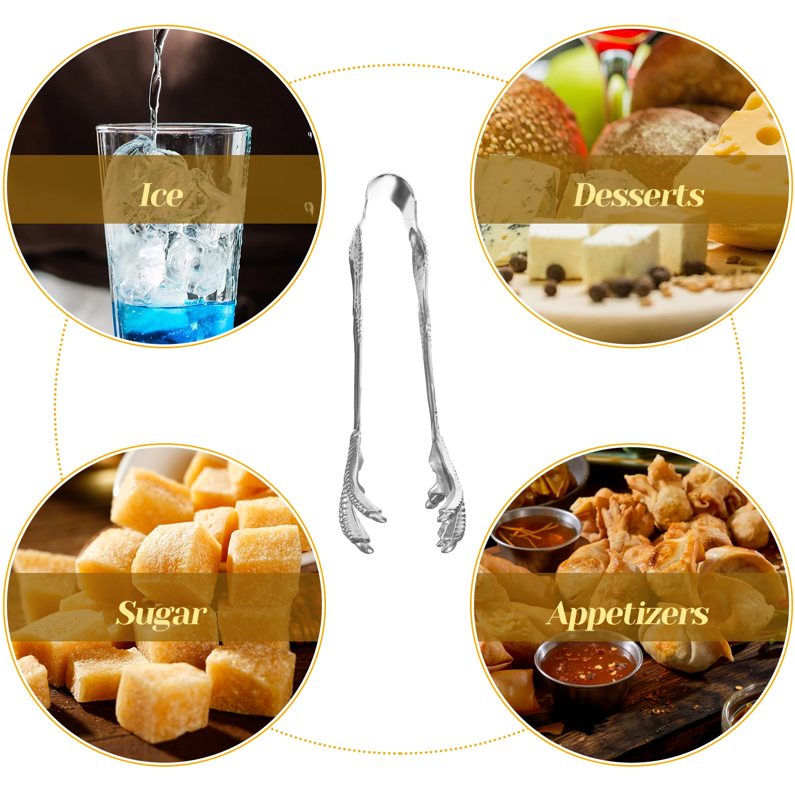 

Ice Ball Tongs Stainless Steel Thickened Design for Kitchen BBQ Serving Food Sugar Cube Pasta Meat Tools