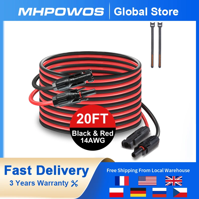 

MHPOWOS 14AWG Car Connector Extension Cable With Cigarette Lighter Plug 20FT Car Charger And Adapter Cord to Solar Generator
