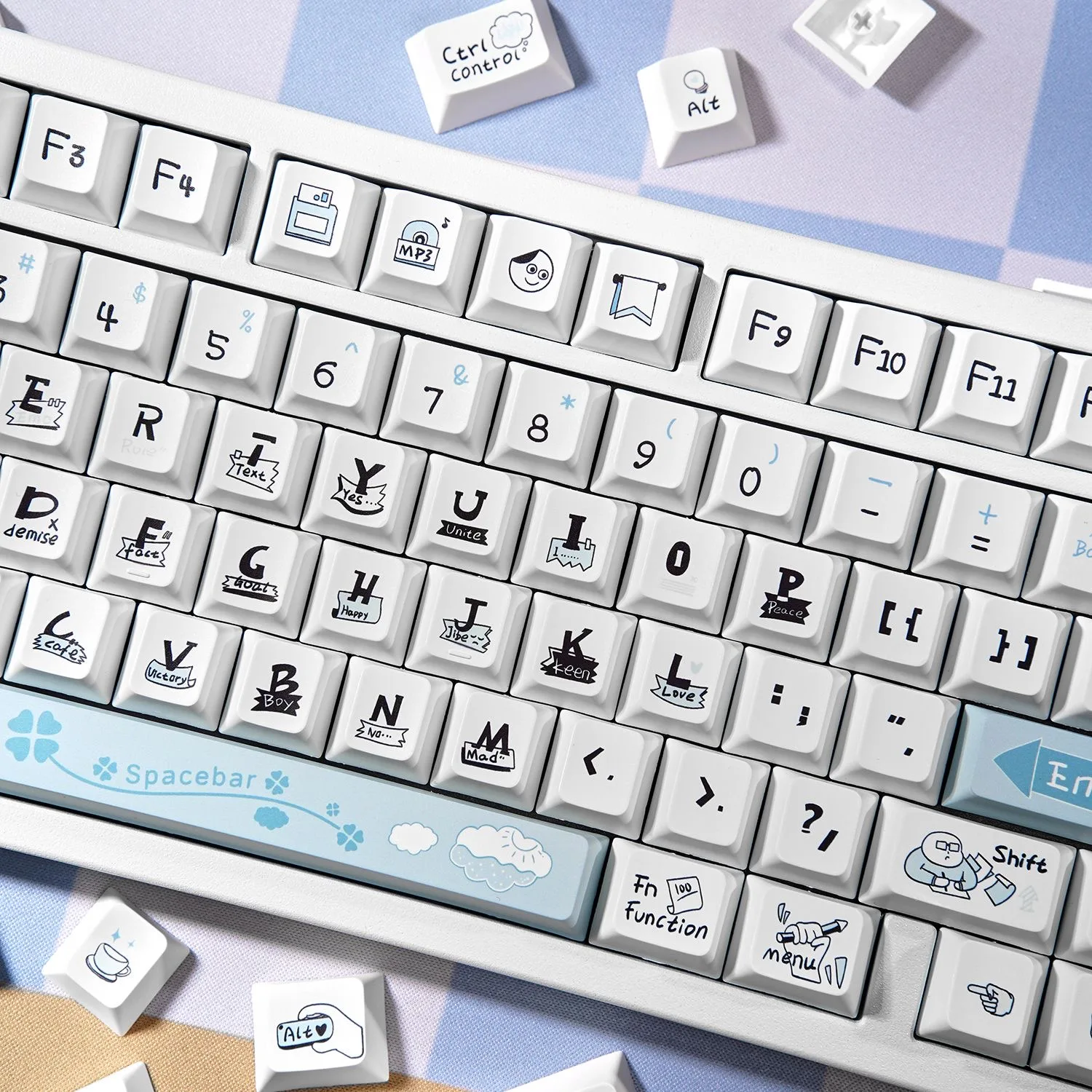 136 Keys Sea Salt Graffiti Keycaps PBT Double Shot Side Print Shine Through Backlit Keycap ISO Key for MX Mechanical Keyboard