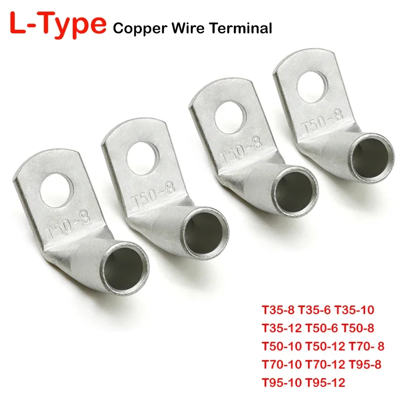 

1/5pcs L-type Wire Terminal Right Angle 90 Degree Bend Nose T35/50/70/95-6/8/10/12 Tinned Copper Crimp Connector Cable Lugs